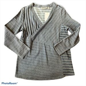 NWT SOFT SURROUNDINGS BLUE AND GRAY STRIPED LONG SLEEVE SWEATER TOP. SZ: M